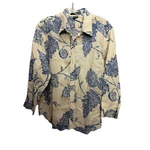 Lauren Ralph Lauren Grandmacore Floral 100% Linen Button Down Shirt Sz Large